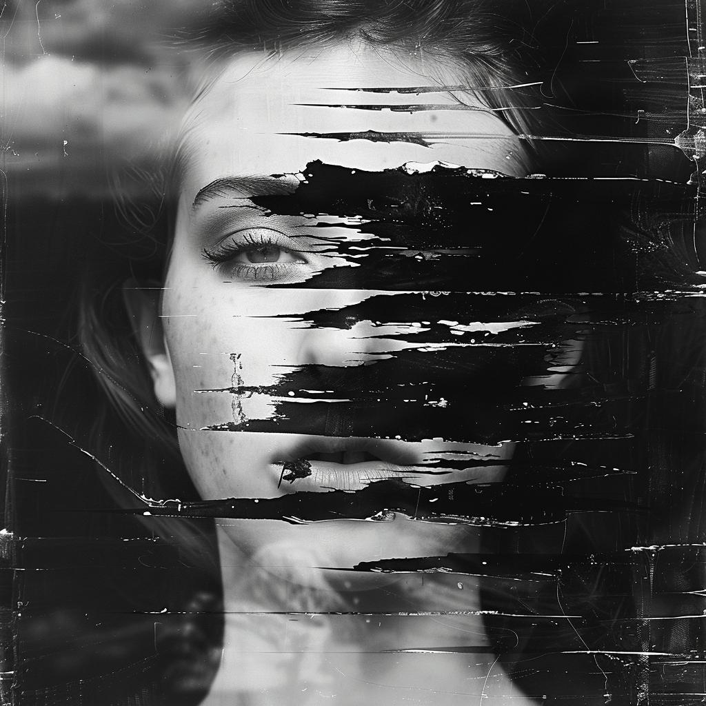 woman  face  covered  black  white  distorted  artistic  abstract  emotive  portrait 961231