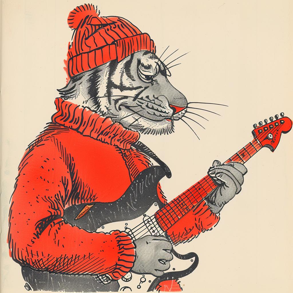 tiger  guitar  cartoon  electric  red  sweater  Moebius  Bachalo  music  play 922865