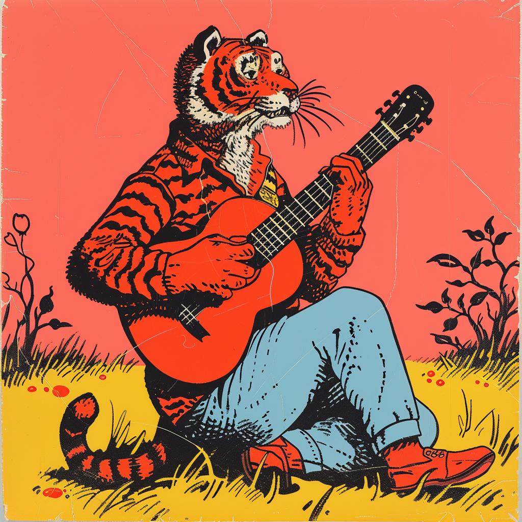 poster  tiger  guitar  art  playful  colorful  music  Norman  Rockwell  illustration 922083