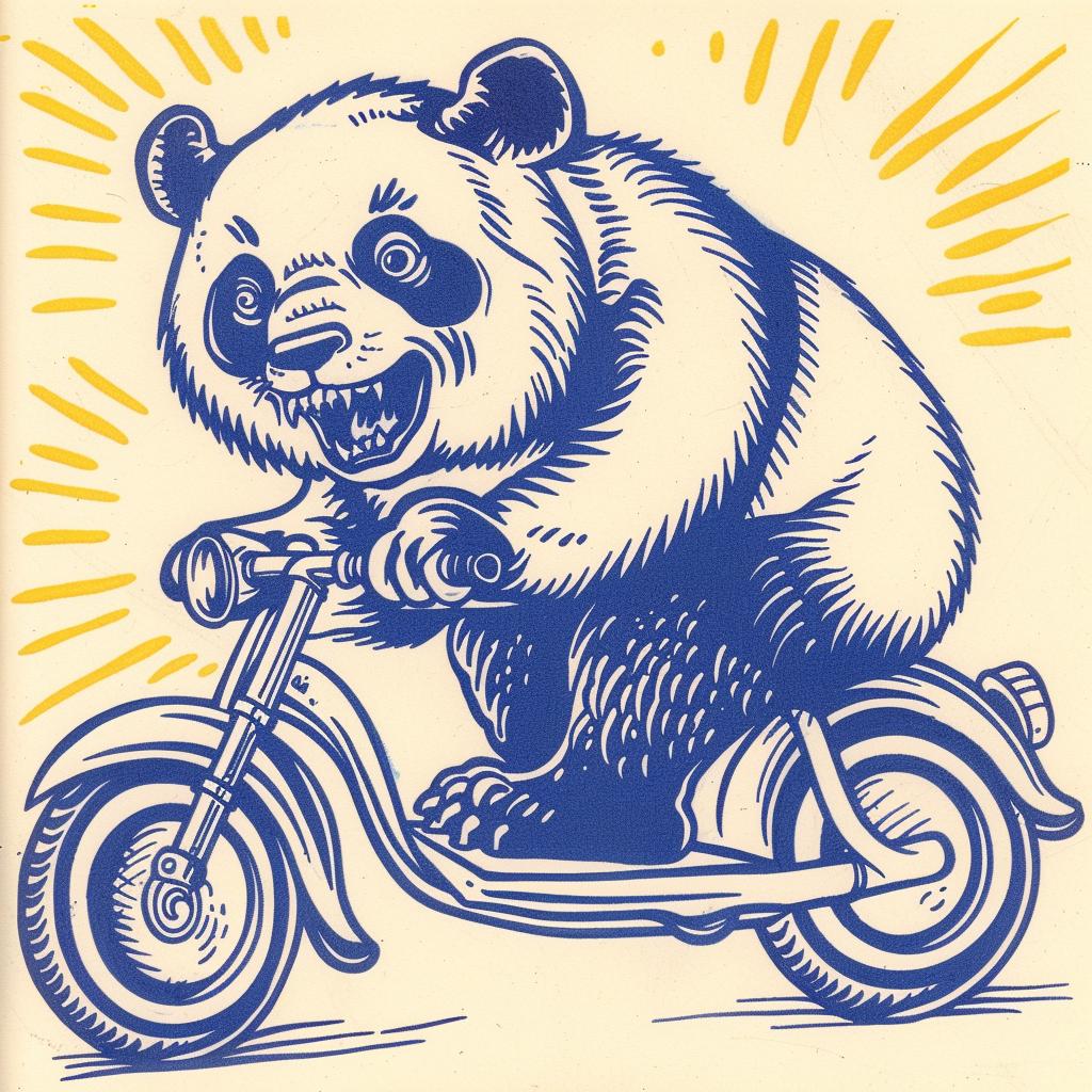 panda  scooter  happy  minimal  blue  yellow  vector  illustration  cute  playful 955462