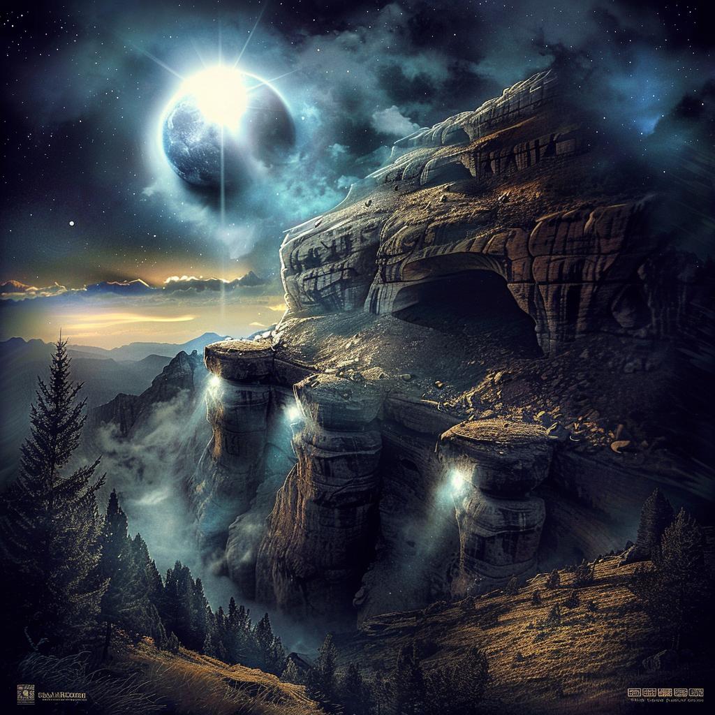 surreal  album  cover  rocky  mountains  symbolist  hyper-realistic  risograph  cliffs  moon 1026408