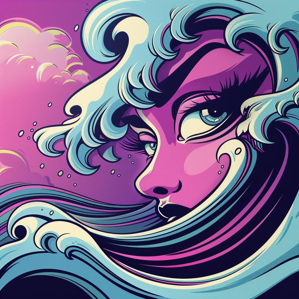 album  cover  woman  waves  ocean  long  hair  Risograph  Symbolist  art 941608