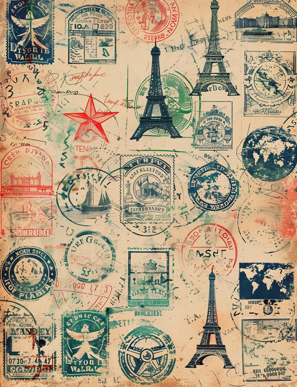 vintage  stamps  paper  background  distressed  design  collection  art  shapes  illustration 918193