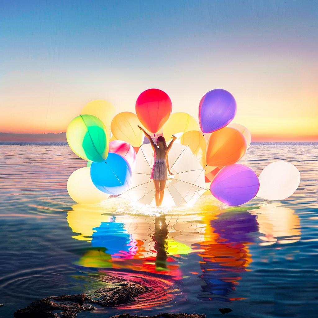 lifestyle  photo  surreal  lighting  glow  Gray  Malin  woman  balloons  water 1027101