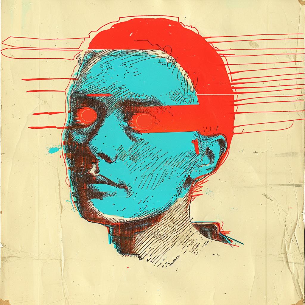 album  cover  collage  Rauschenberg  synthwave  1980s  man  redhair  blueeyes  art 919747