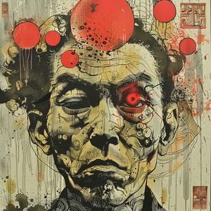 surreal  red  eyes  abstract  album  cover  symbolism  hyper-realistic  screenprint  risograph 1078460