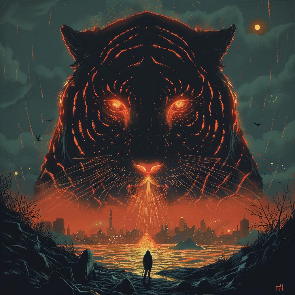 tiger  fire  anthropomorphic  man  surreal  sharp  glow  volumetric  colors  art 963020