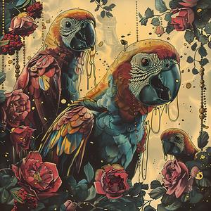 parrots  roses  painting  chromolithography  color  nature  flower  bird  art  whimsical 1052654