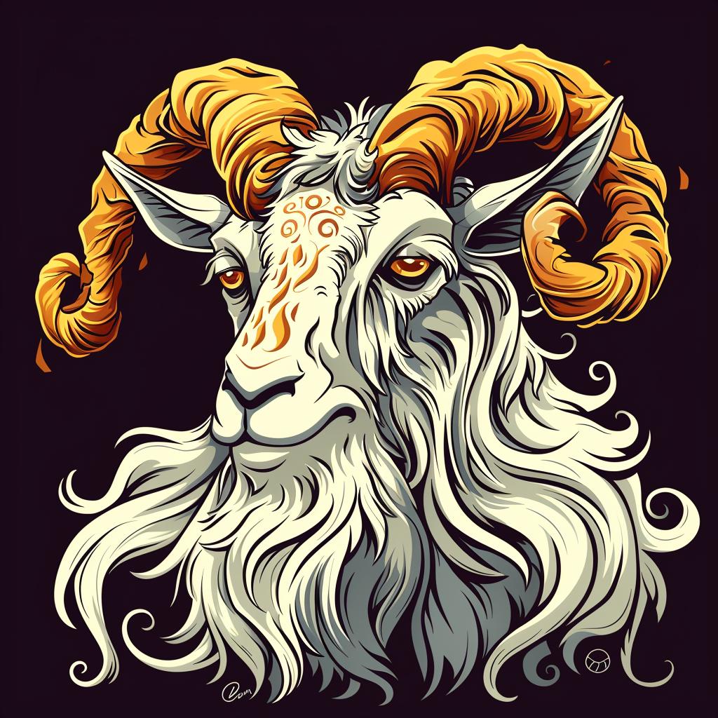 goat  head  horns  black  background  wild  animal  realistic  bold  art 962382