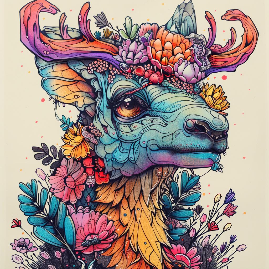 mythical  creature  deer  colorful  flowers  hybrid  fantasy  exploration  whimsical  nature 941227