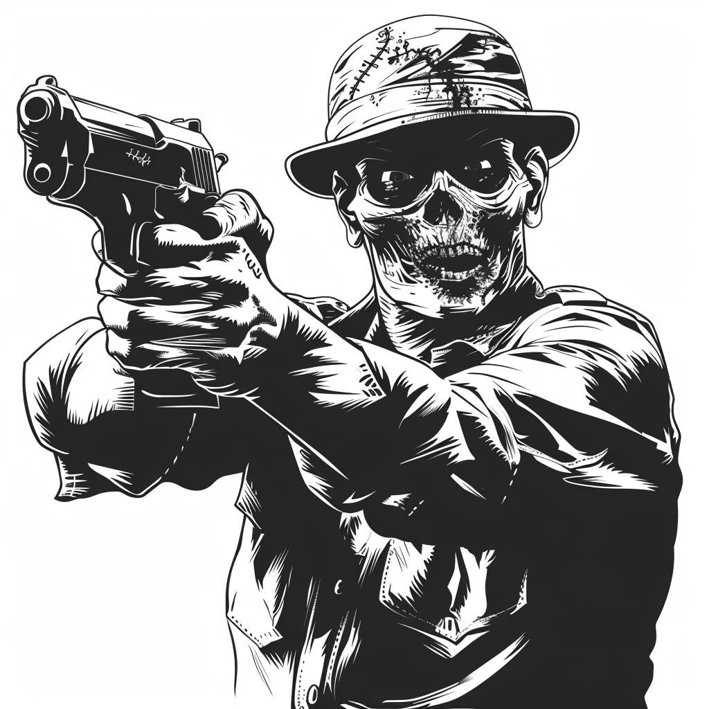 zombie  drawing  gun  silhouette  vintage  icon  emblem  linocut  black  white 951705