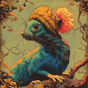 squirrel  hat  painting  nature  chromolithography  vibrant  artistic  whimsical  cute  colorful 1051240