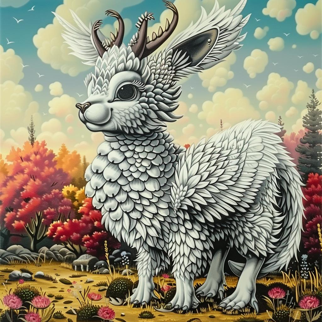 mythical  creature  hybrid  white  goat  wings  painting  fantasy  unique  animal 941393
