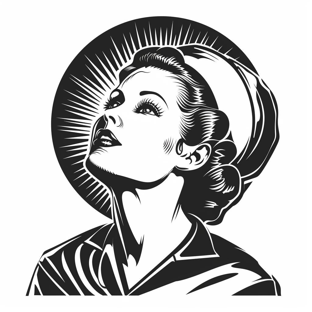 silhouette  nurse  sunburst  icon  emblem  linocut  tattoo  blackandwhite  vintage  art 951892