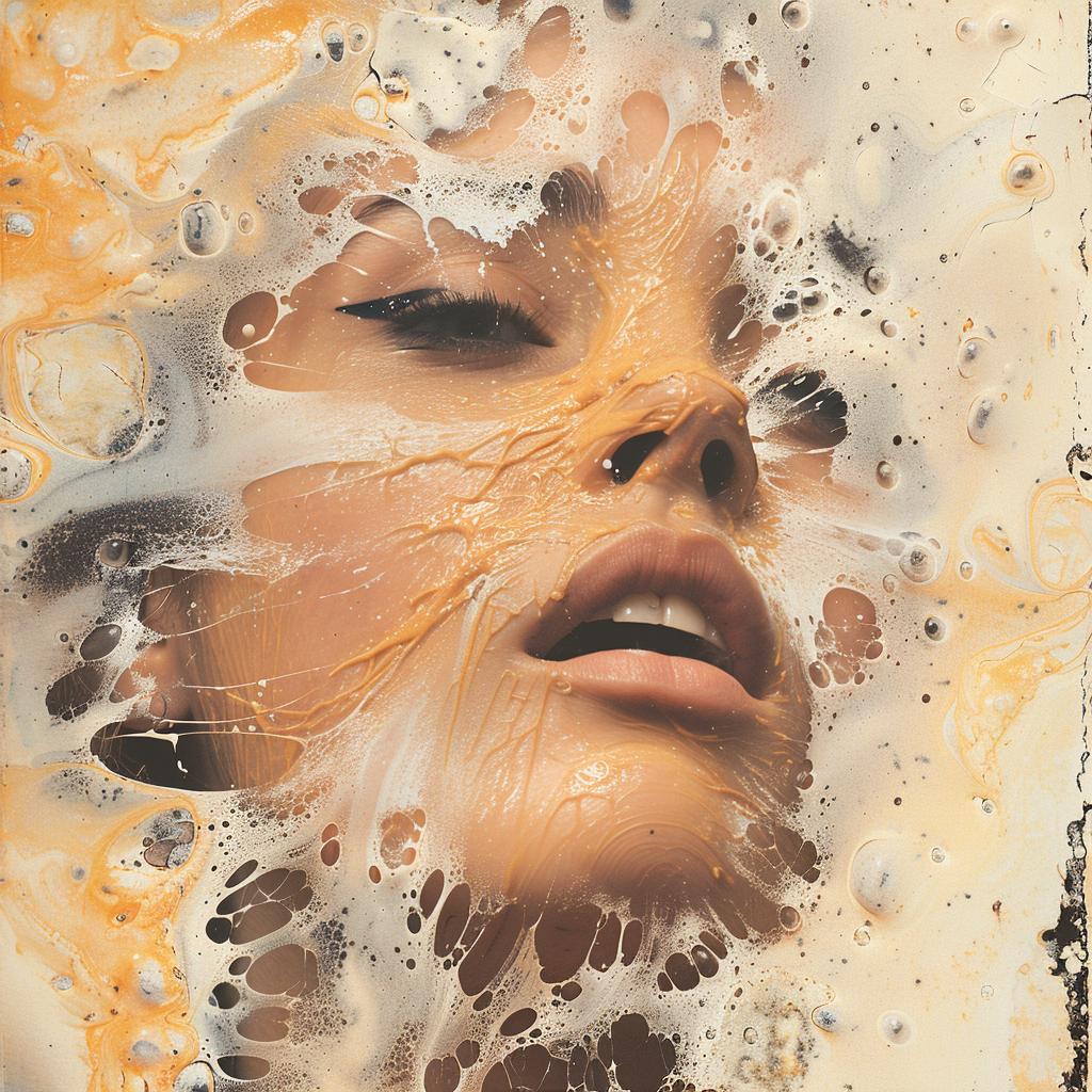 surreal  portrait  woman  soap  face  hyper-realistic  screenprinting  encaustic  art  concept 959909