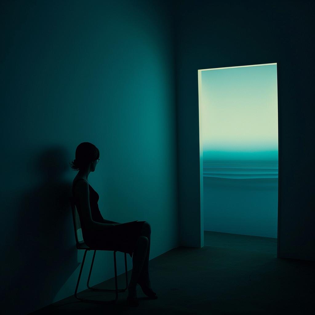 woman  empty  room  blue  light  unusual  lighting  glow  lifestyle  photo 1026739