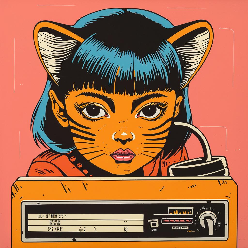 cat  girl  radio  playful  colorful  digital  art  whimsical  music  character 966449
