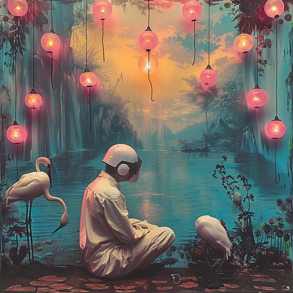 man  flamingos  sitting  painting  nature  ground  colorful  wildlife  chromoLITHOGRAPHY  art 976428