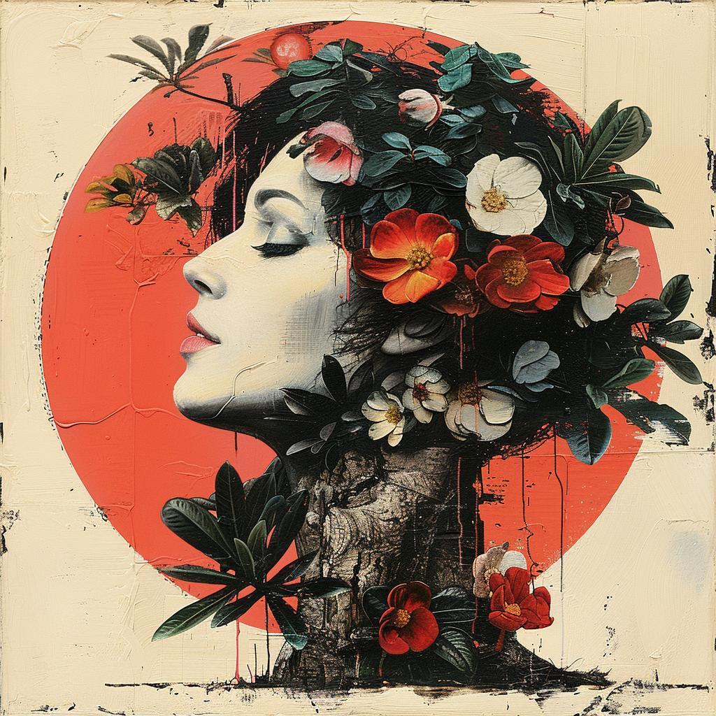 chromolithography  portrait  floral  hair  female  colorful  vibrant  detailed  artistic  impressionistic 963835