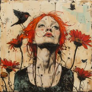 encaustic  painting  woman  red  hair  flowers  vibrant  art  colorful  Todd 1064236