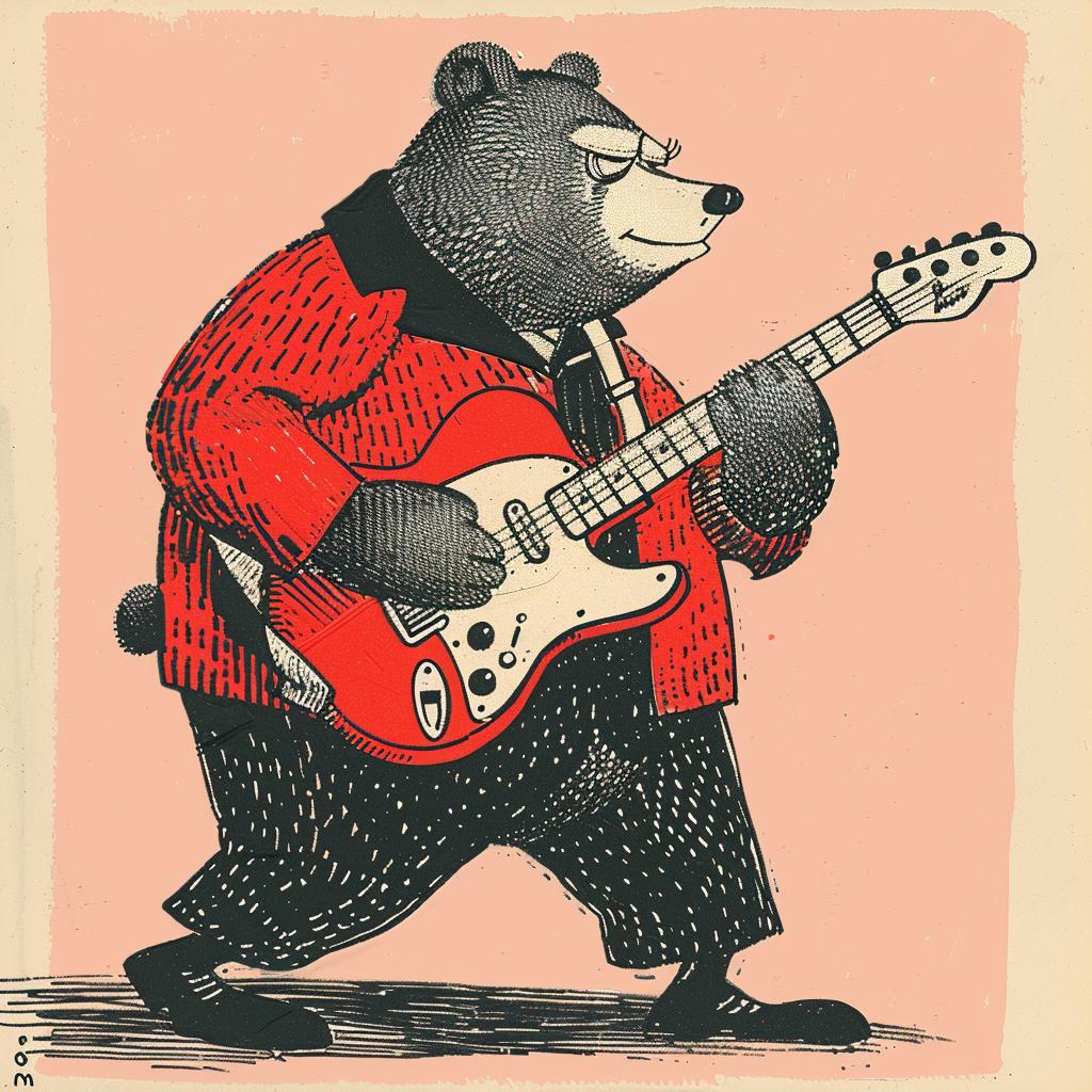 bear  guitar  fender  cartoon  Moebius  illustration  humorous  playful  character  art 922712