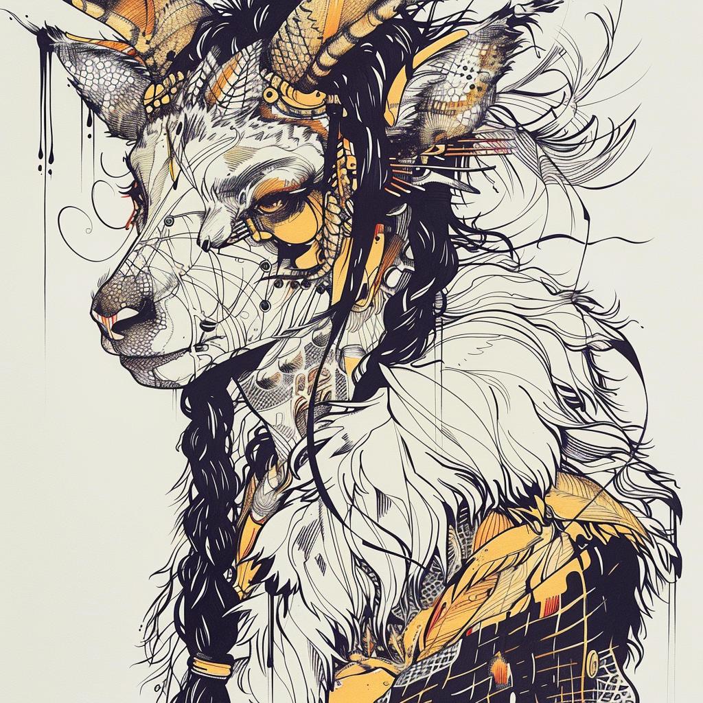 mythical  creature  hybrid  goat  horns  feathers  fantastical  unique  drawing  fantasy 953065