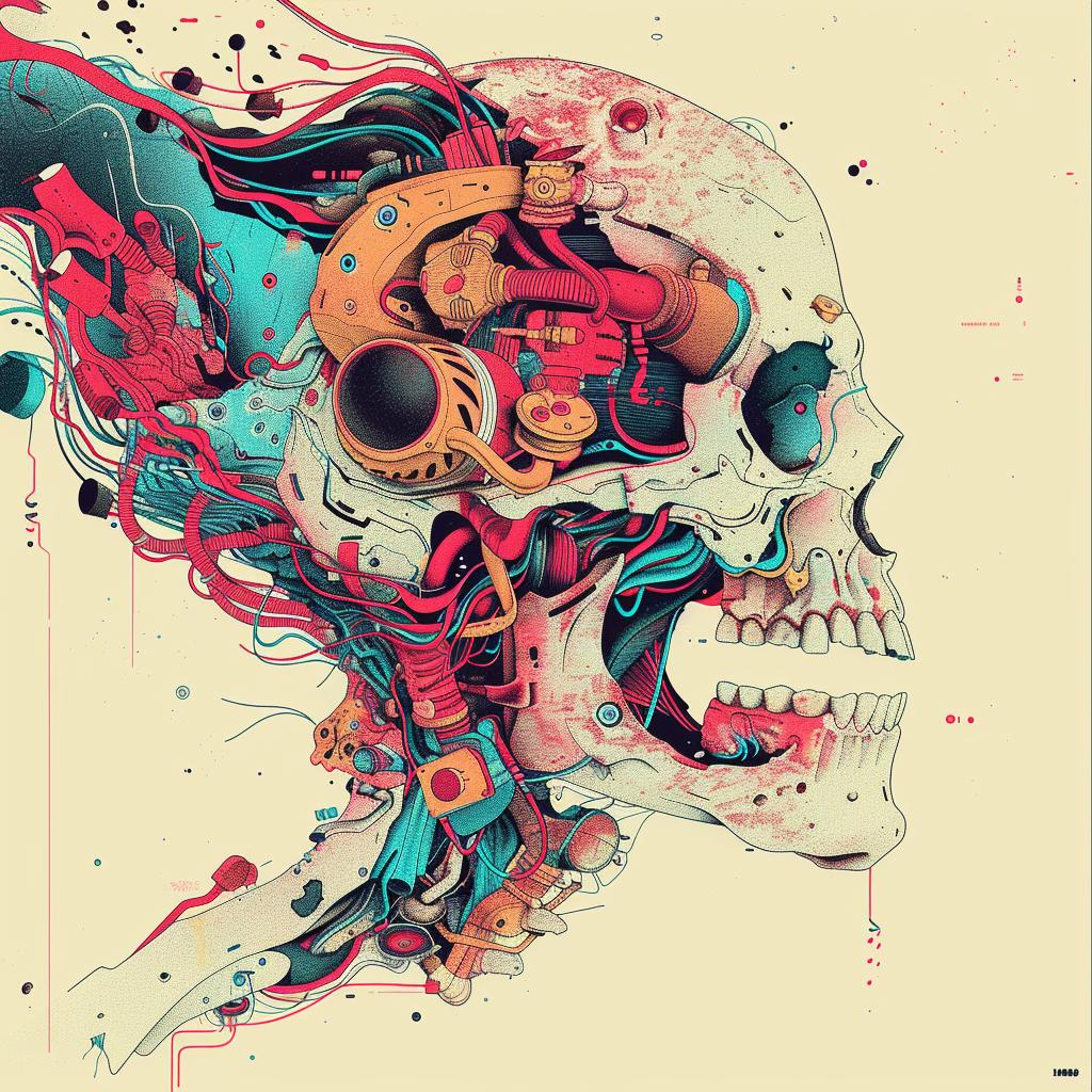 surreal  album  cover  hyper-realistic  screenprinting  colorful  skull  paint  ink  minimal 961651