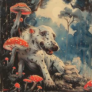 chromolithography  painting  dog  woods  mushrooms  nature  green  forest  animals  art 1049652