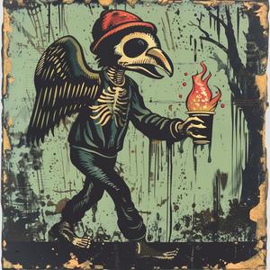 skeleton  bird  shoulder  painting  chromolithography  art  dark  whimsical  body  nature 1049249