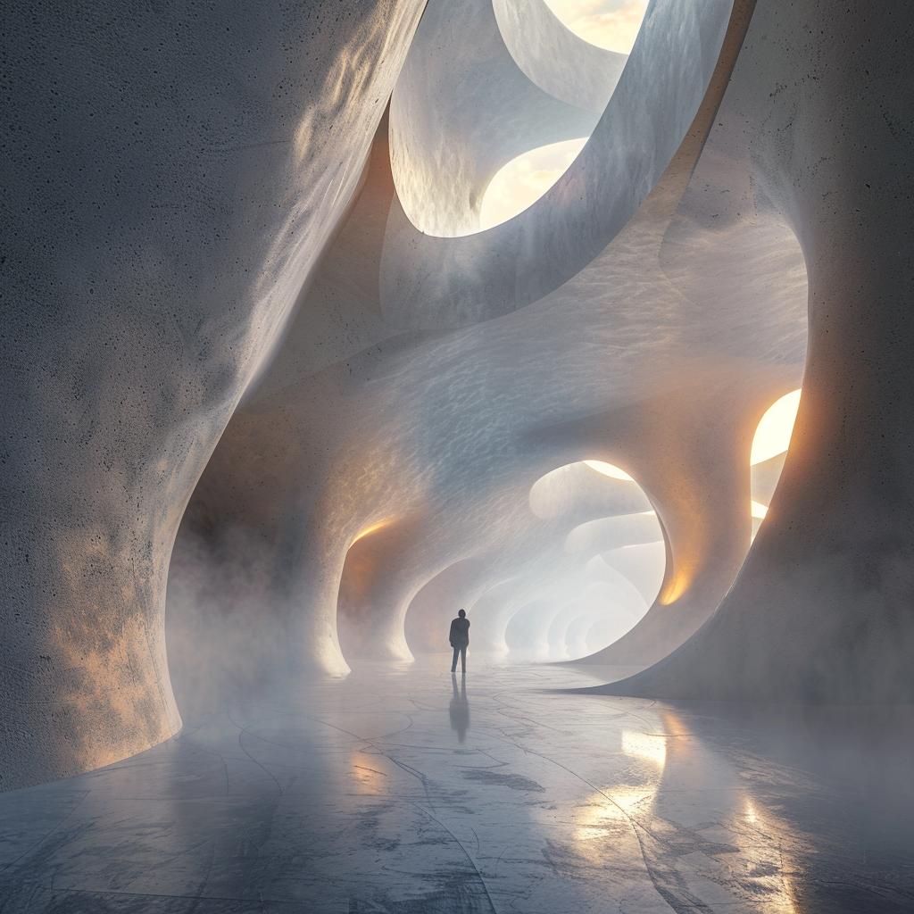 tunnel  curved  walls  human  figure  walking  architecture  realistic  space  design 960094