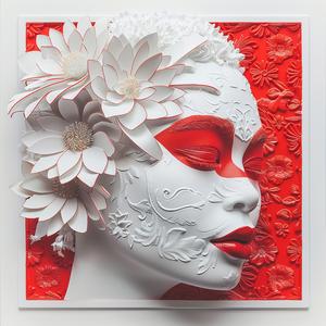 surreal  album  cover  paper  art  portrait  flowers  red  white  symbolist 1077815