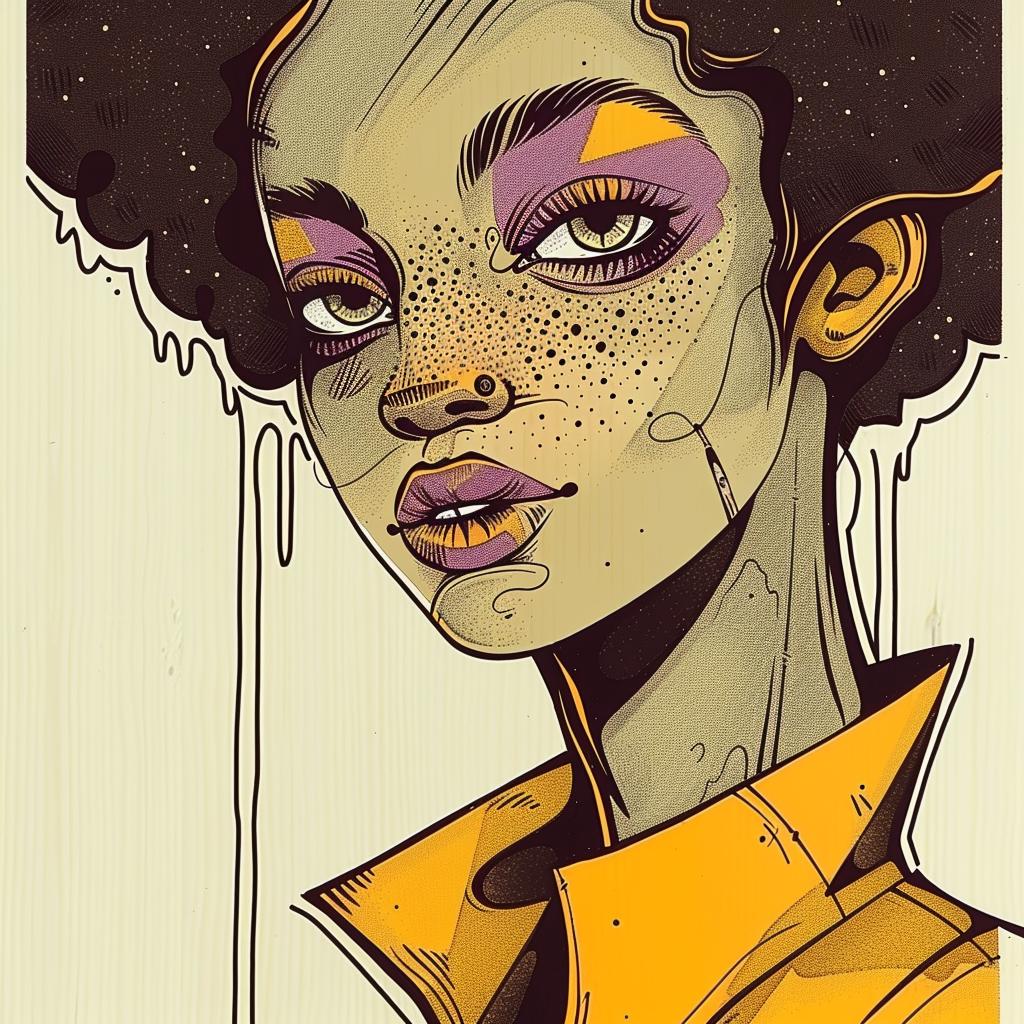 Portrait  AfricanAmerican  Woman  Afro  Makeup  Freckles  Drawing  Vibrant  Expressive  Colorful 938883