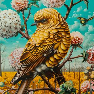 bird  branch  flowers  chromolithography  colorful  nature  whimsical  vibrant  art  feathers 1037806