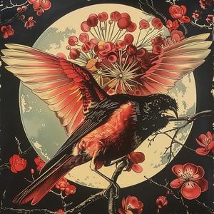 chromolithography  painting  bird  flowers  vibrant  colorful  nature  artwork  botanical  detail 1052556