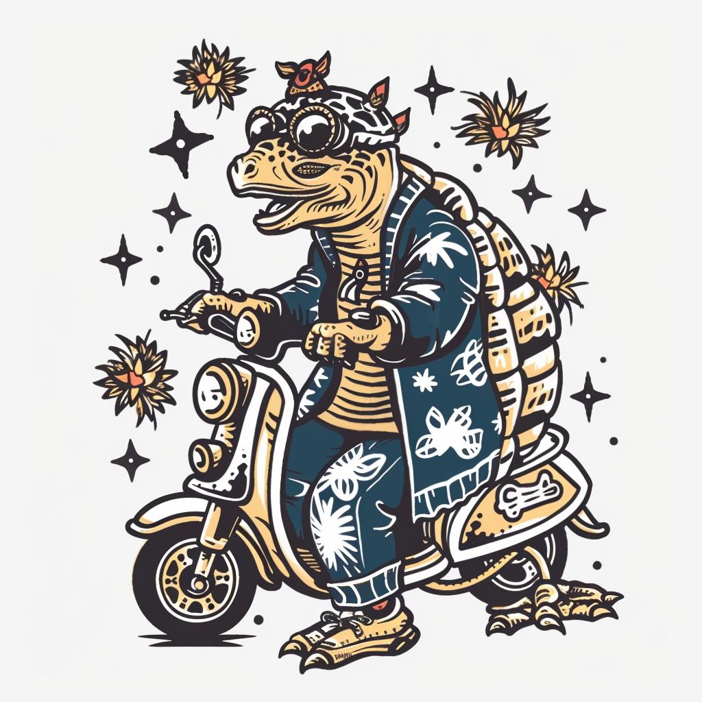turtle  scooter  humorous  playful  cartoon  animal  funny  vibrant  whimsical  urban 943292