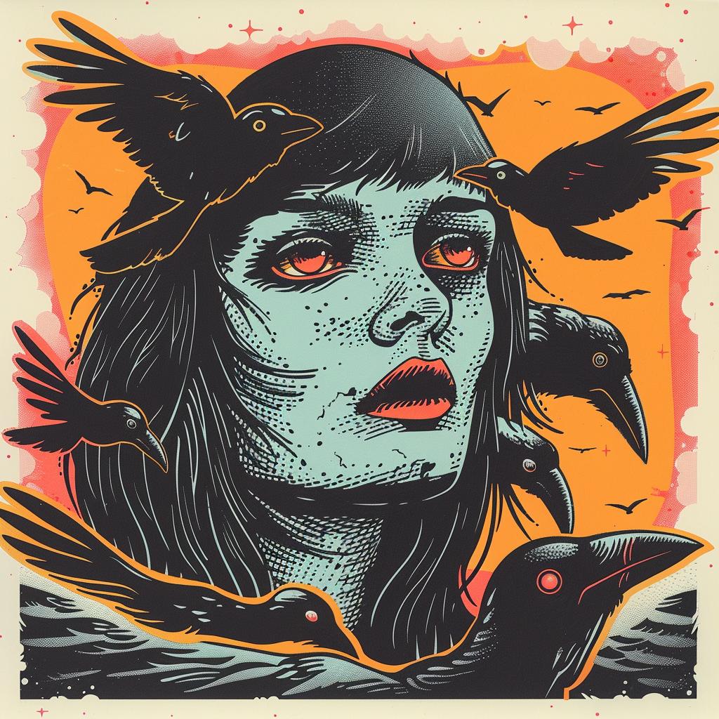 woman  black  crows  head  dark  spiritual  occult  BeckyCloonan  illustration  art 930060