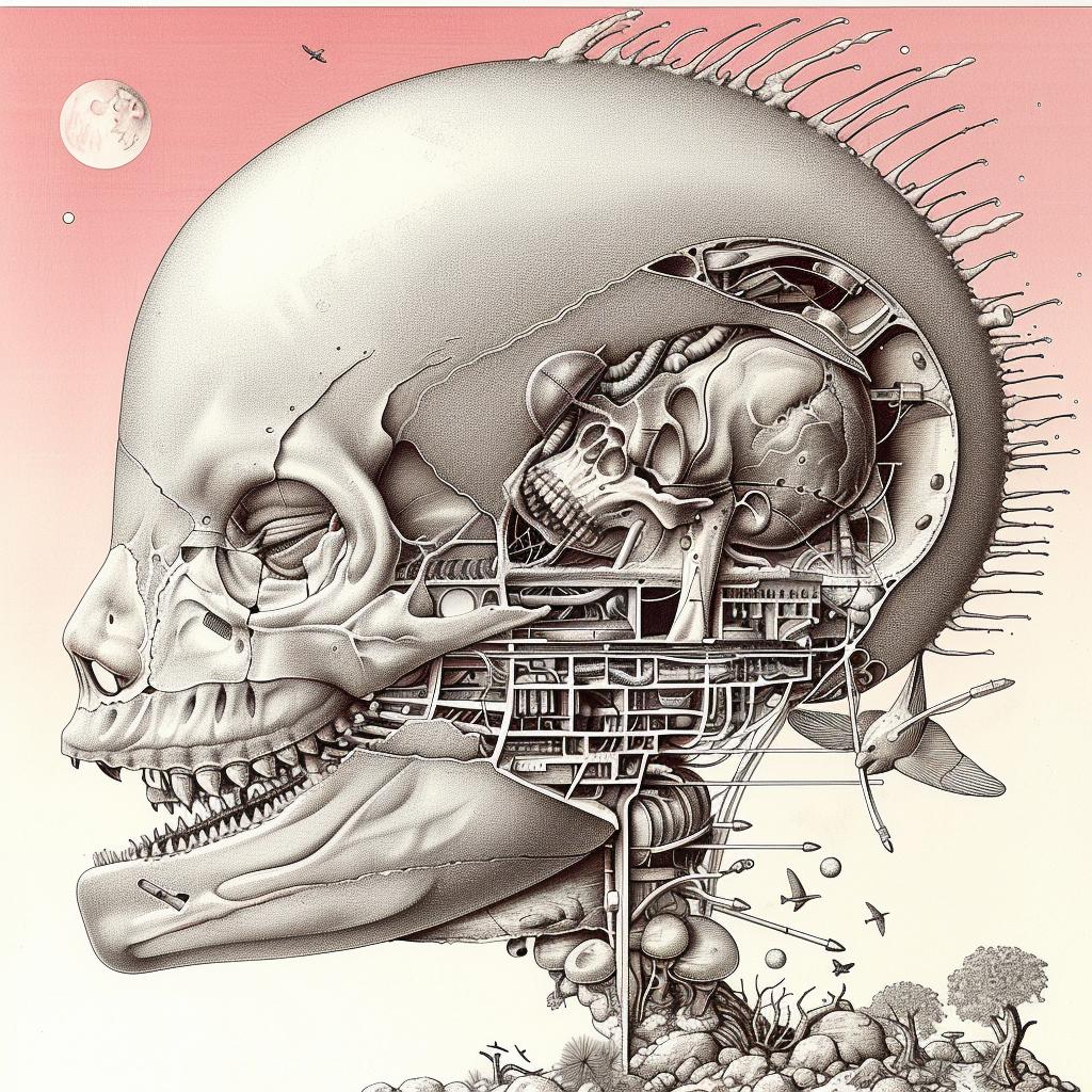 minimal  synthwave  Ukiyo-e  skull  bird  surreal  Risograph  Symbolist  creative  art 916270