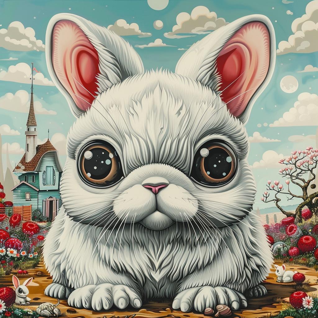rabbit  kawaii  painting  white  background  oversized  cute  whimsical  animal  character 1033804