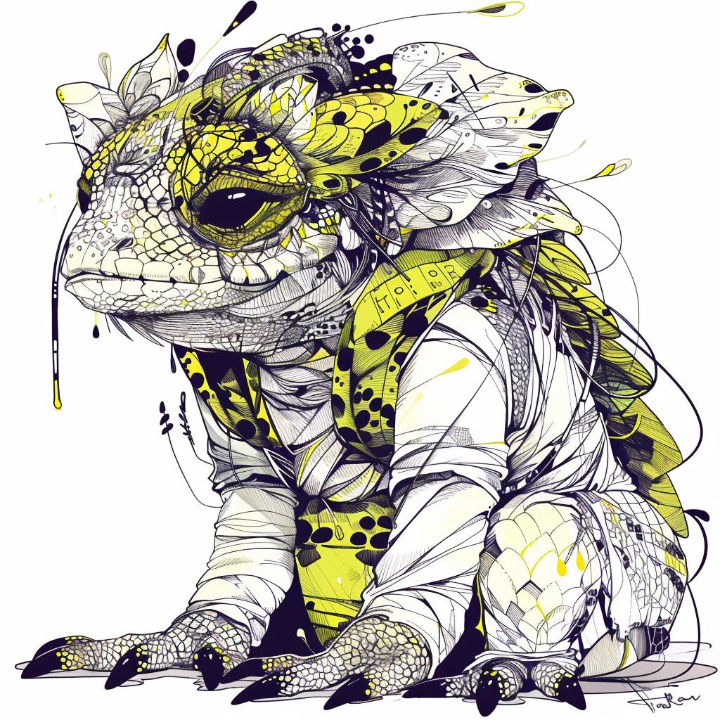 mythical  creature  hybrid  drawing  lizard  yellow  black  paint  fantastical  cryptozoology 952825