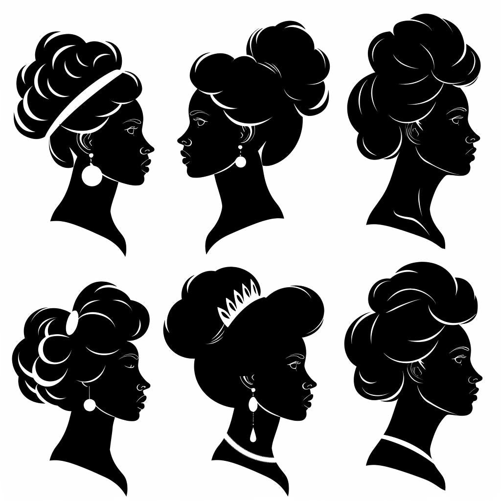 silhouette  heads  profile  women  hairstyle  black-and-white  vector  sheet  variety  art 953383
