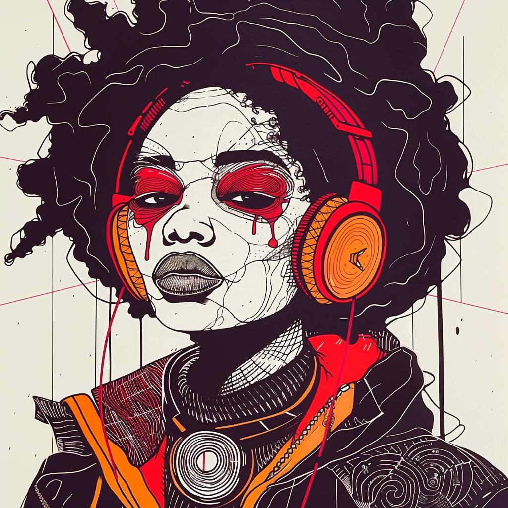 Pop  Art  DJ  african-american  headphones  makeup  red  nose  afro  Troy 939079
