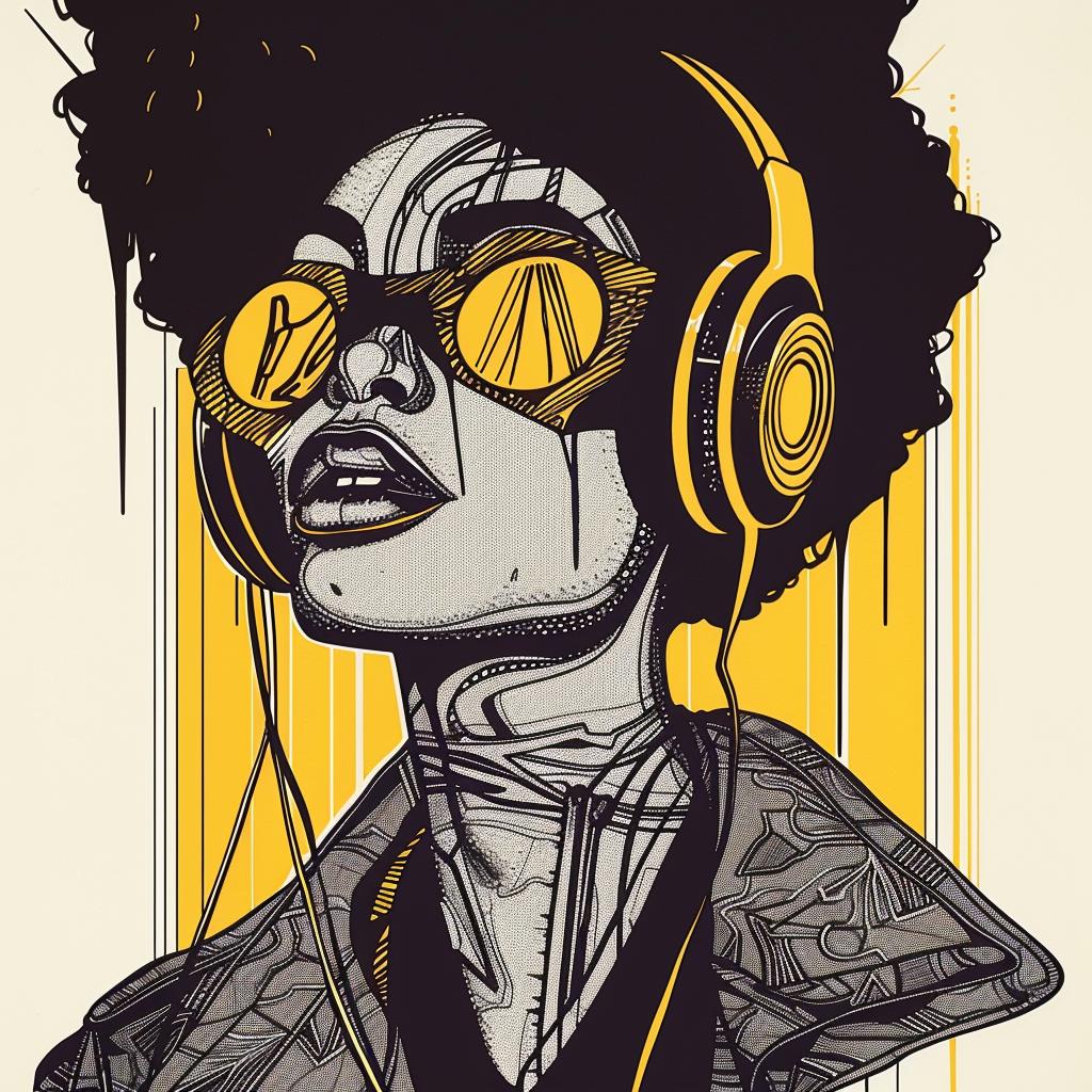 Pop  Art  DJ  afro  headphones  makeup  dripping  woman  yellow  jacket 939147