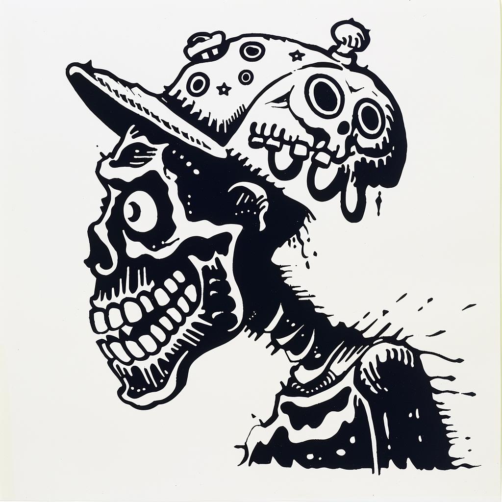 skullface  skeleton  baseball  cap  drawing  headwear  graphic  illustration  artwork  horror 1027838