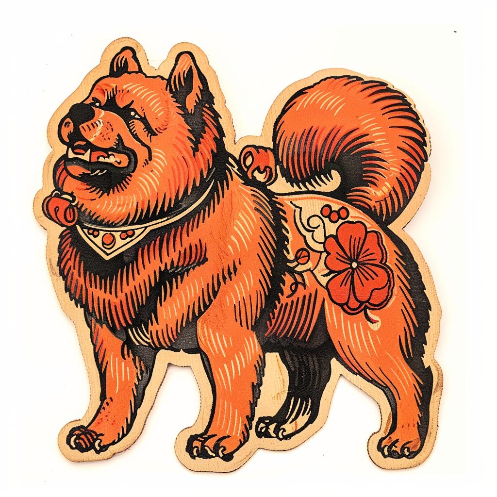chow  chow  dog  sticker  orange  flower  cute  illustration  white  background 942742
