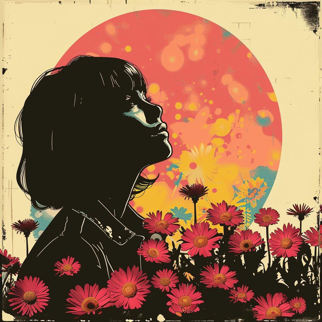 flowerpunk  sunset  girl  flowers  nature  vibrant  painting  art  colorful  dreamy 916078