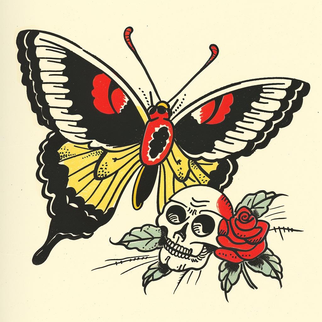 tattoo  butterfly  skull  roses  oldschool  bold  colorful  illustration  artistic  symbolic 918747