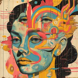 woman  colorful  face  surreal  album  cover  paint  symbolist  risograph  hyper-realistic 1078497