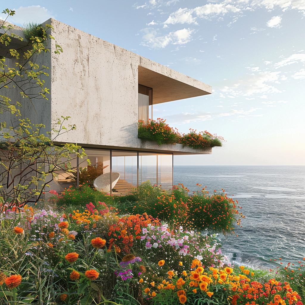 architecture  ocean  rendering  colorful  plants  nature  LeCorbusier  modern  landscape  techno 1036419
