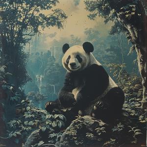 panda  bear  painting  1960s  wildlife  nature  whimsical  forest  serene  colorful 1079857