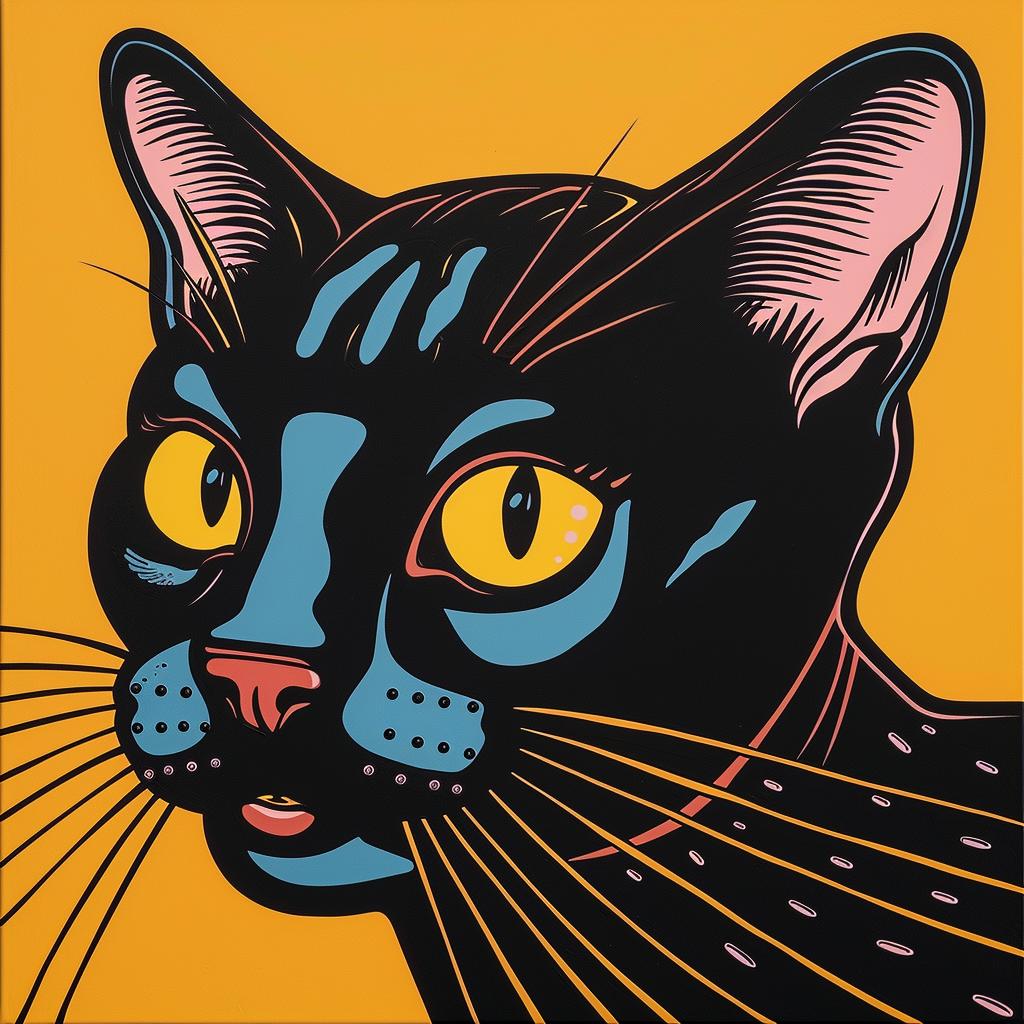 cat  black  yellow  orange  background  feline  pet  art  whiskers  colorful 972193